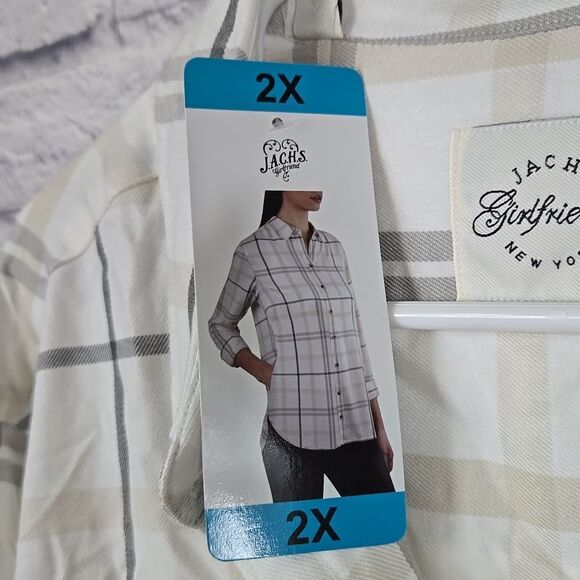 Jachs Girlfriend NWT Women's 2X Super Soft Pocket Flannel Shirt White Shacket - Picture 5 of 14